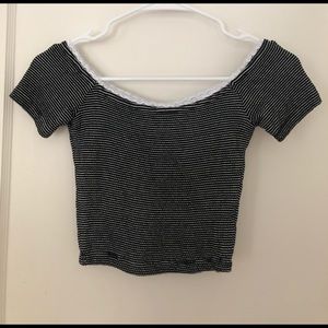 ASOS Tops - Off Shoulder Stripes Lace Crop Top ASOS Tops - Off Shoulder Stripes Lace Crop Top
